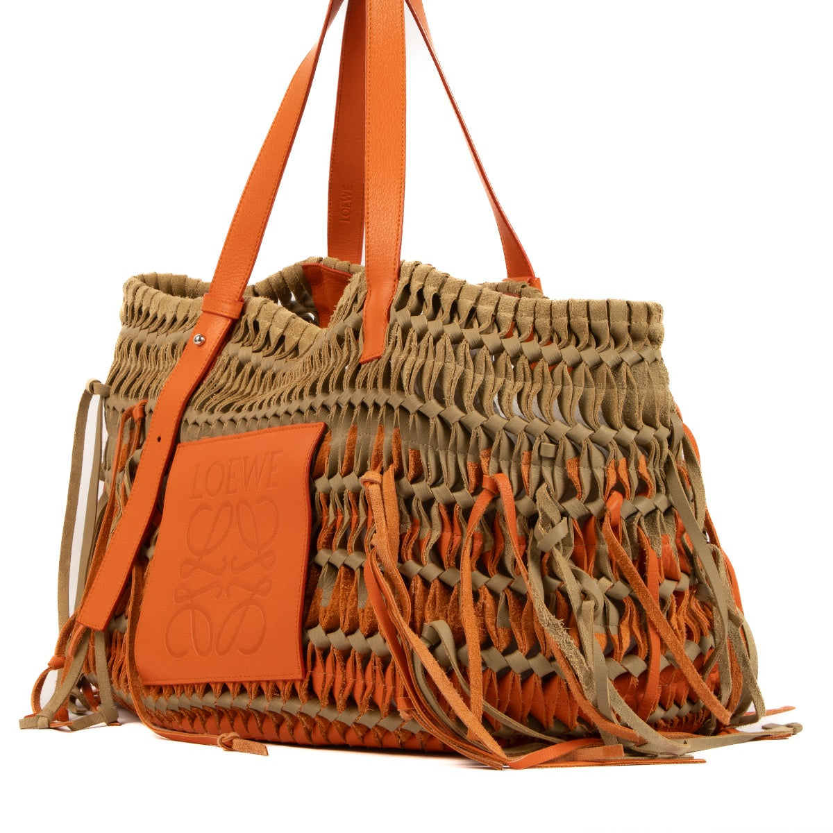 Shop 100% authentic second-hand Loewe Orange Woven Leather and Suede Tote Bag on Labellov.com