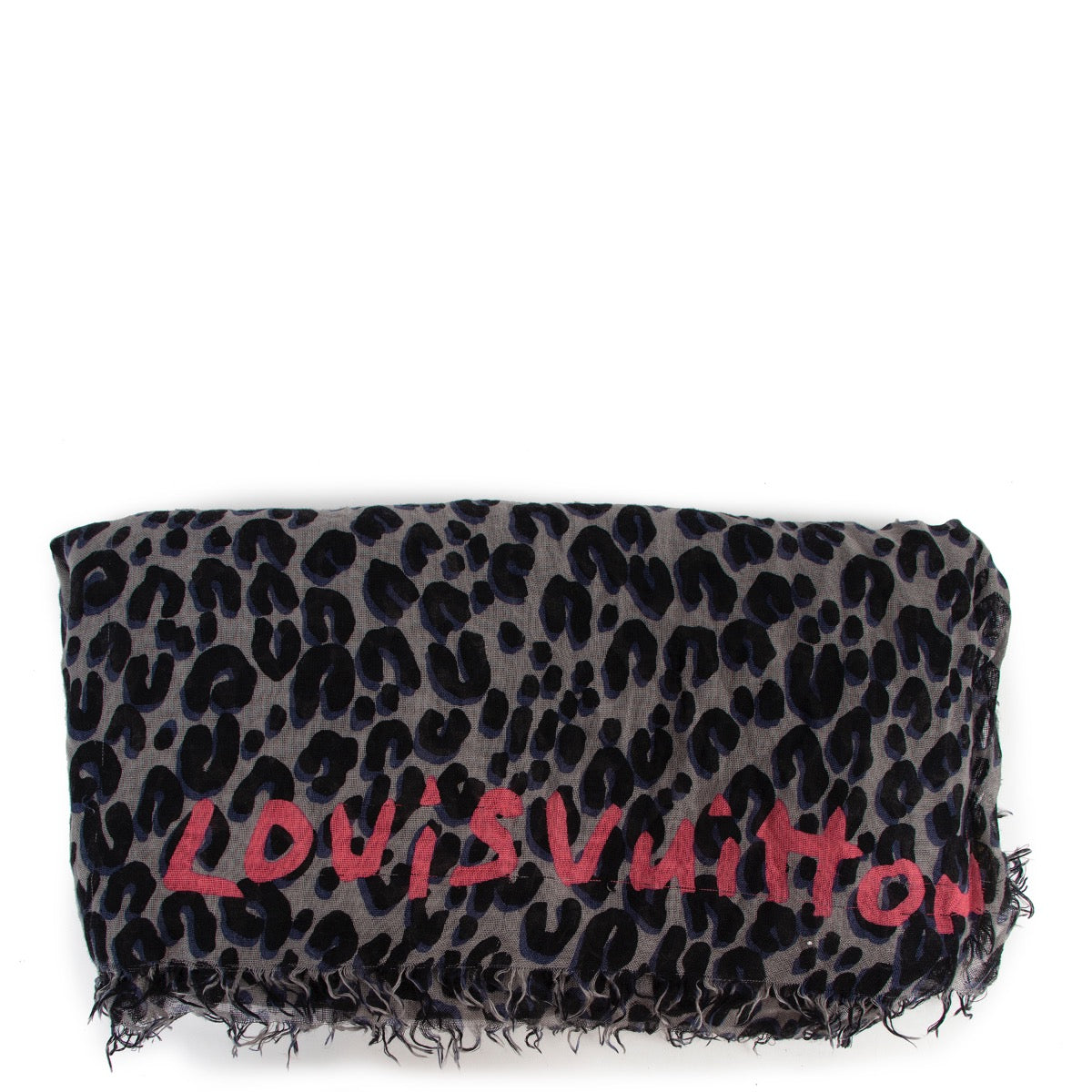 Shop safe online at Labellov in Antwerp this 100% authentic second hand Louis Vuitton Black and Grey Graffiti Leopard Stephen Sprouse Scarf
