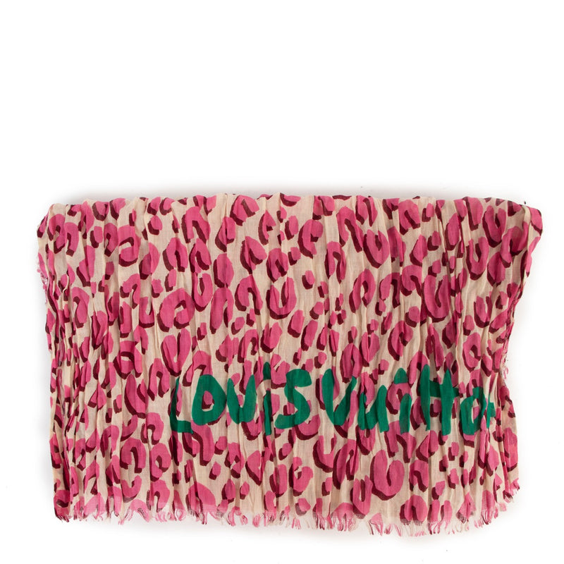 Shop safe online at Labellov in Antwerp this 100% authentic second hand Louis Vuitton Pink Leopard Stephen Sprouse Cotton Scarf