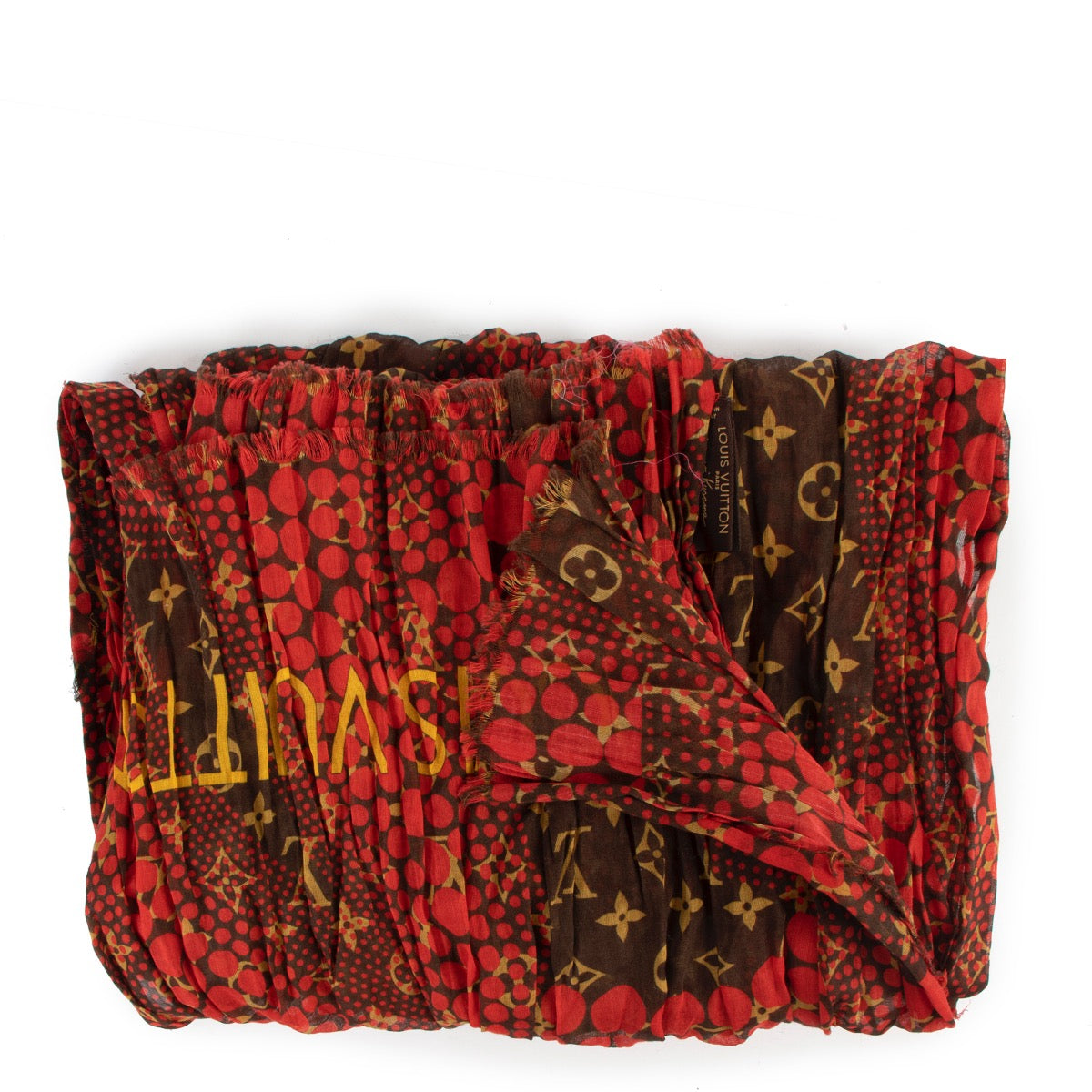Shop safe online at Labellov in Antwerp this 100% authentic second hand Louis Vuitton Red Cotton Yayoi Kusama Scarf