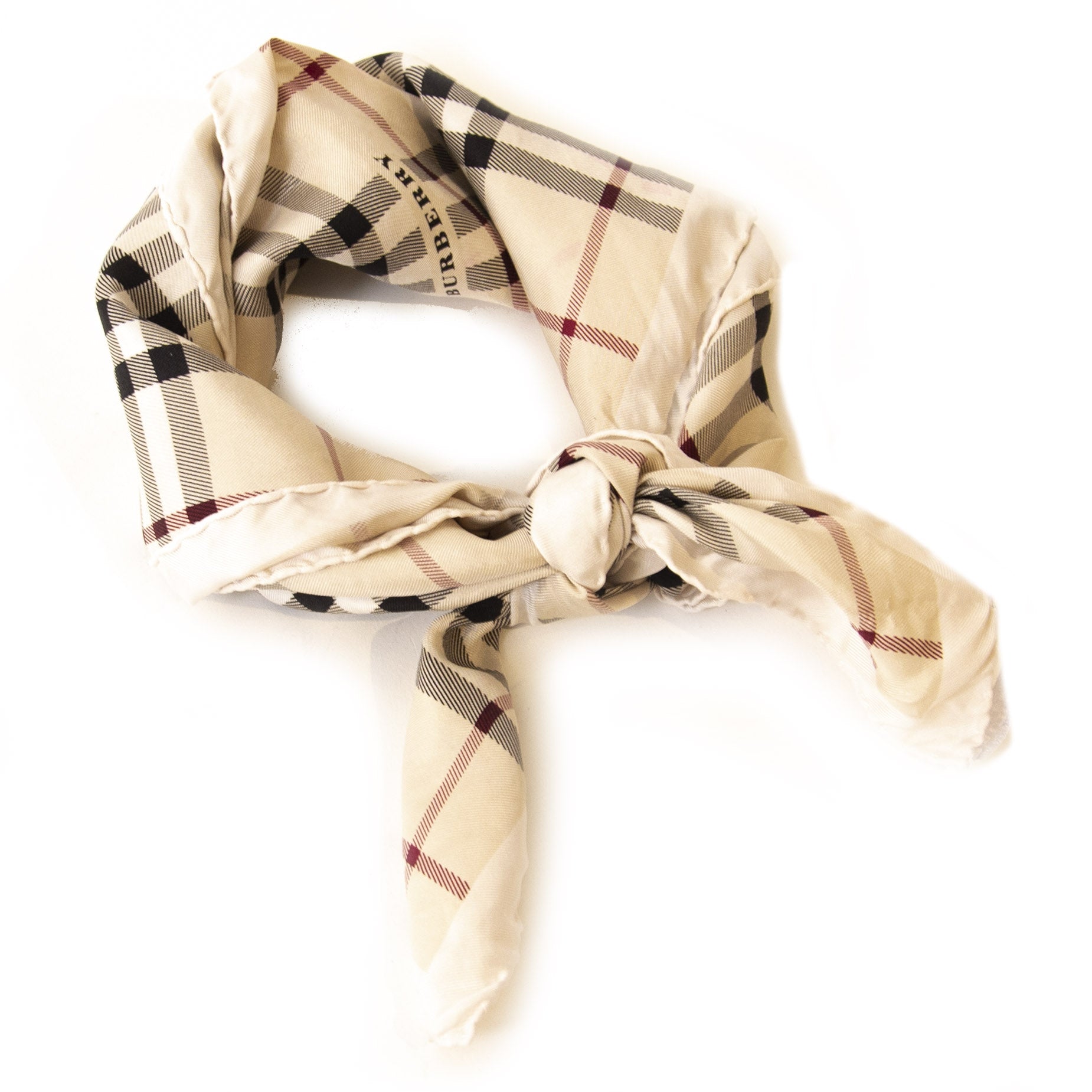 Authentieke Tweedehands Burberry Beige Check Silk Scarf juiste prijs veilig online shoppen luxe merken webshop winkelen Antwerpen België mode fashion