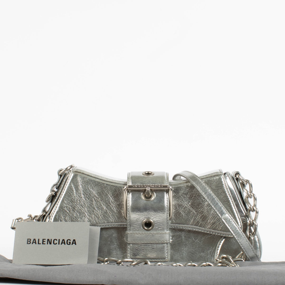 Sac Balenciaga Lindsay petit modèle en cuir argenté effet miroir