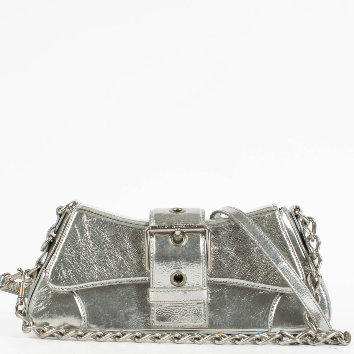 Sac Balenciaga Lindsay petit modèle en cuir argenté effet miroir