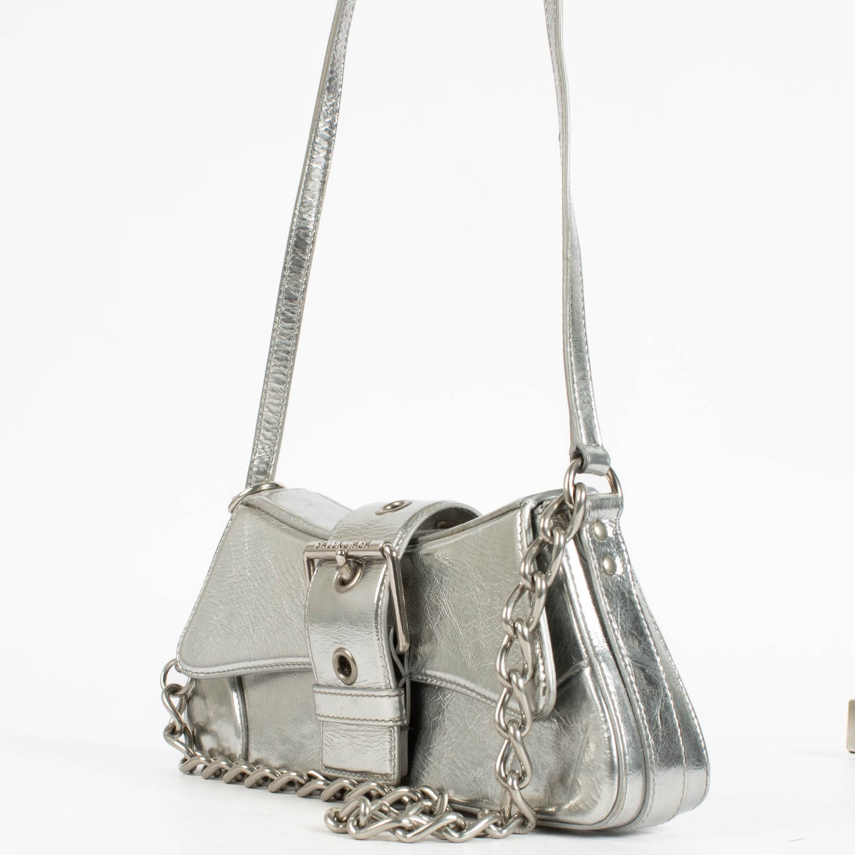 Sac Balenciaga Lindsay petit modèle en cuir argenté effet miroir