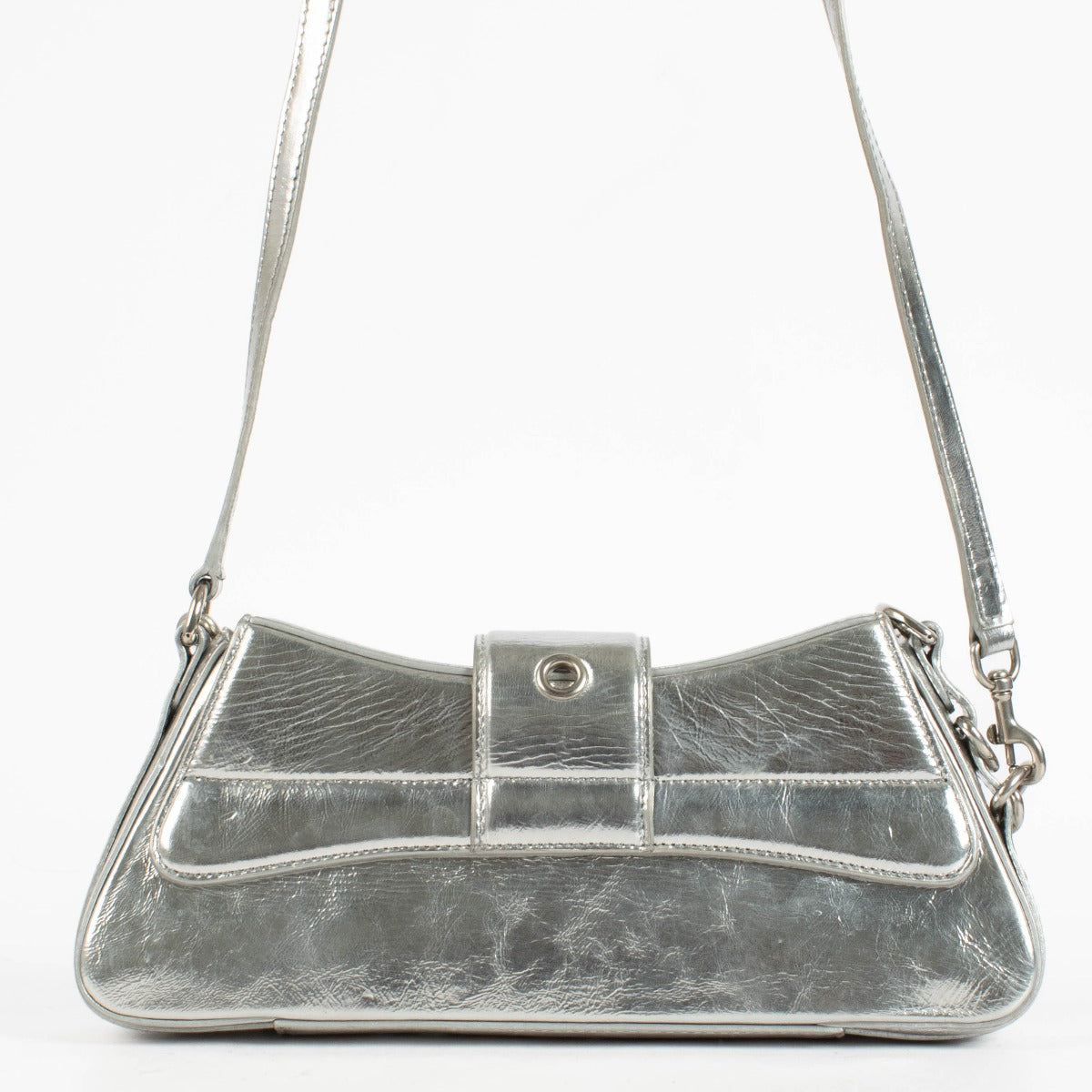 Sac Balenciaga Lindsay petit modèle en cuir argenté effet miroir