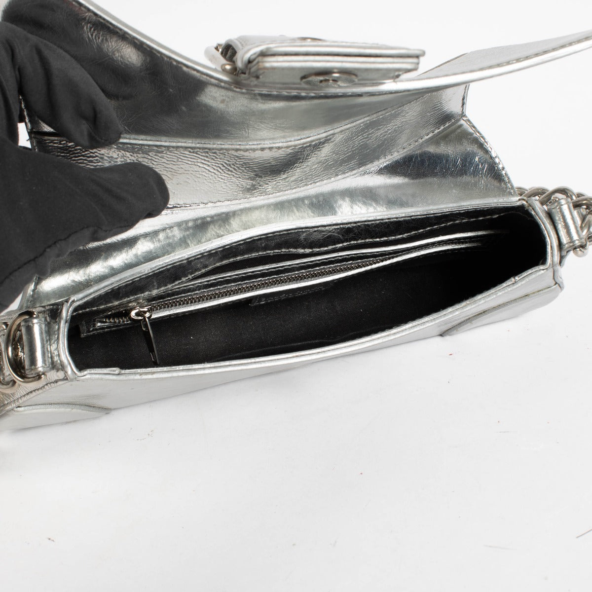 Sac Balenciaga Lindsay petit modèle en cuir argenté effet miroir