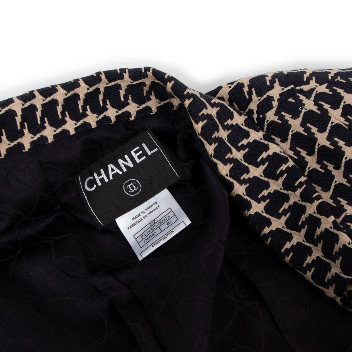 Blazer pied-de-poule Chanel Printemps 2001 bleu/beige - Taille FR40