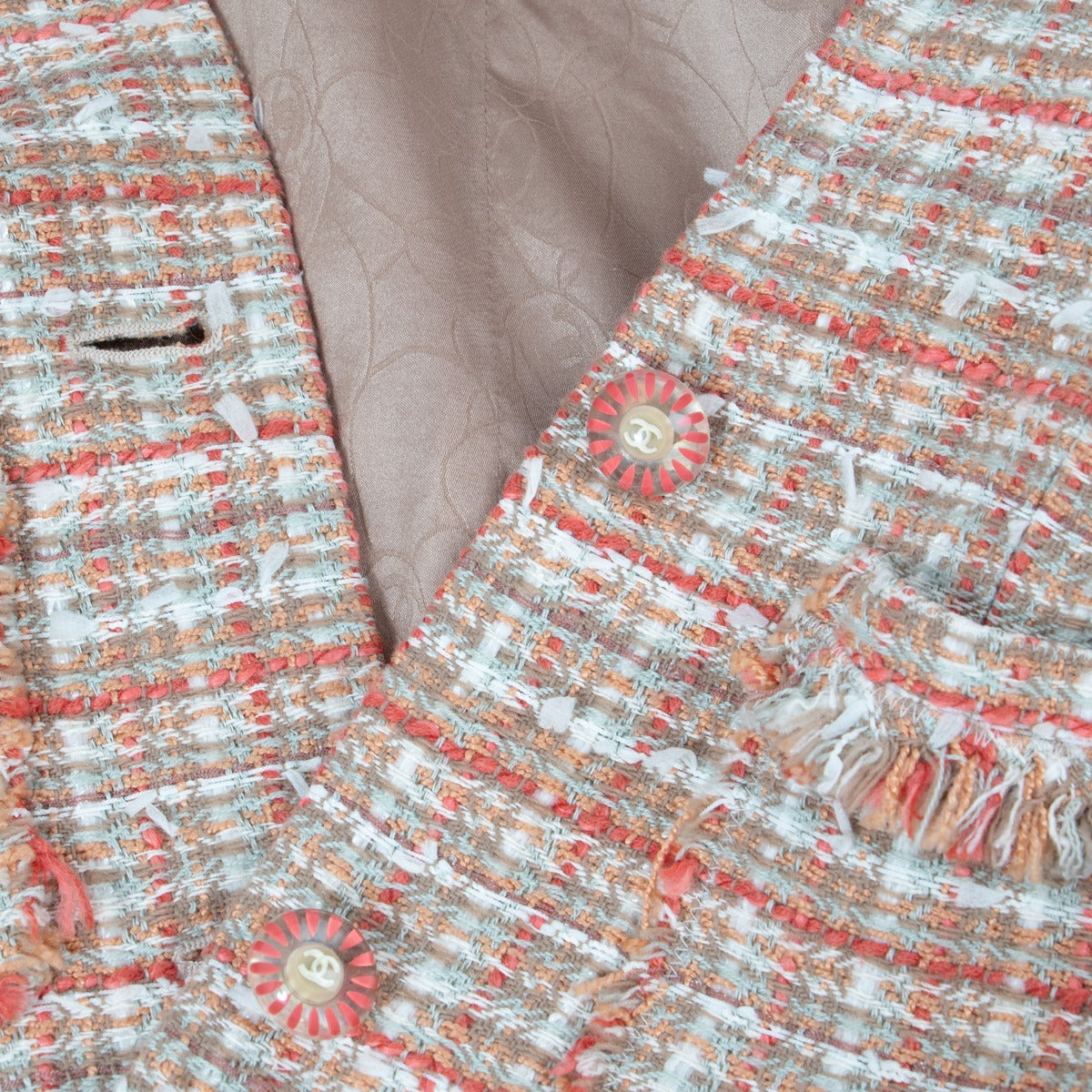 Veste en tweed orange Chanel Printemps 2004 - Taille FR40