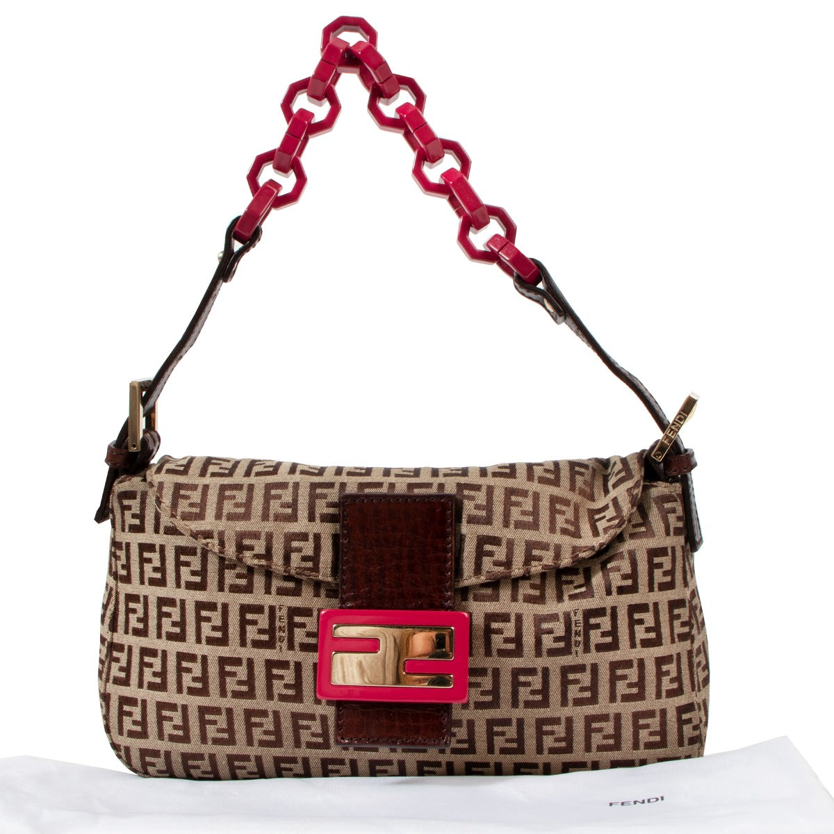 Fendi Baguette Zucchino FF Pink Acrylic Chain Bag
