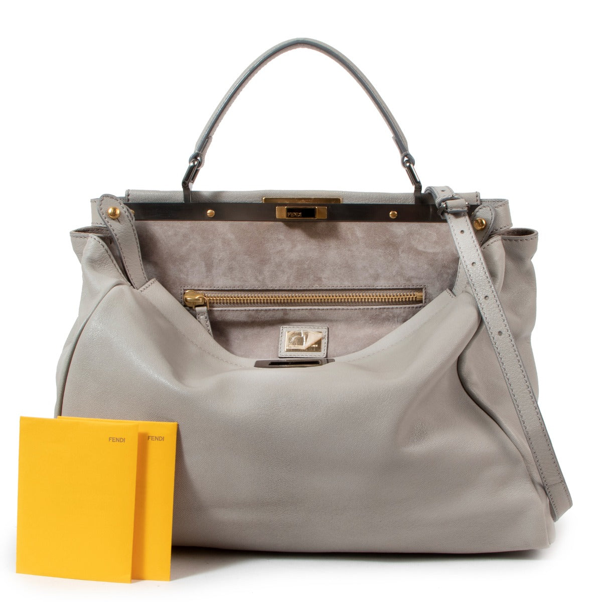 Fendi Grey Goatskin Large Peekaboo Bag