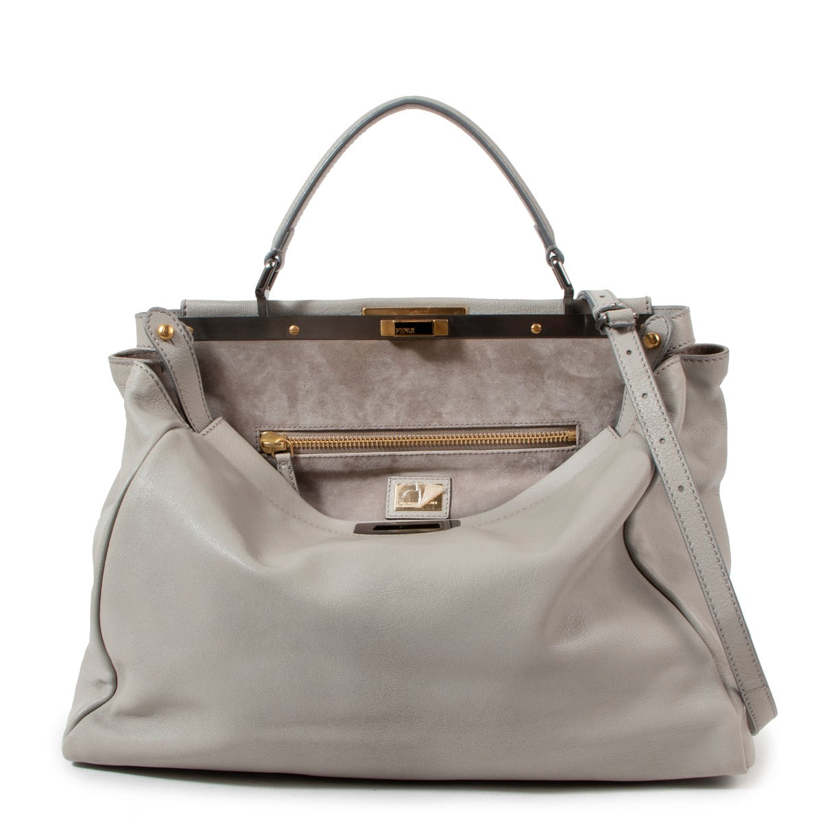 Fendi Grey Goatskin Large Peekaboo Bag