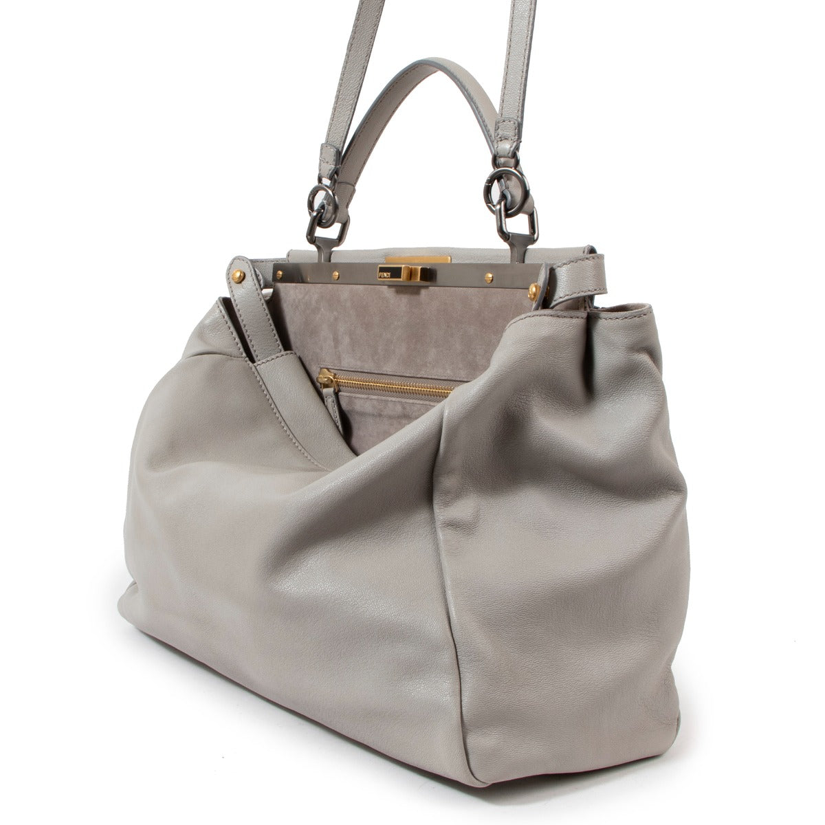 Fendi Grey Goatskin Large Peekaboo Bag