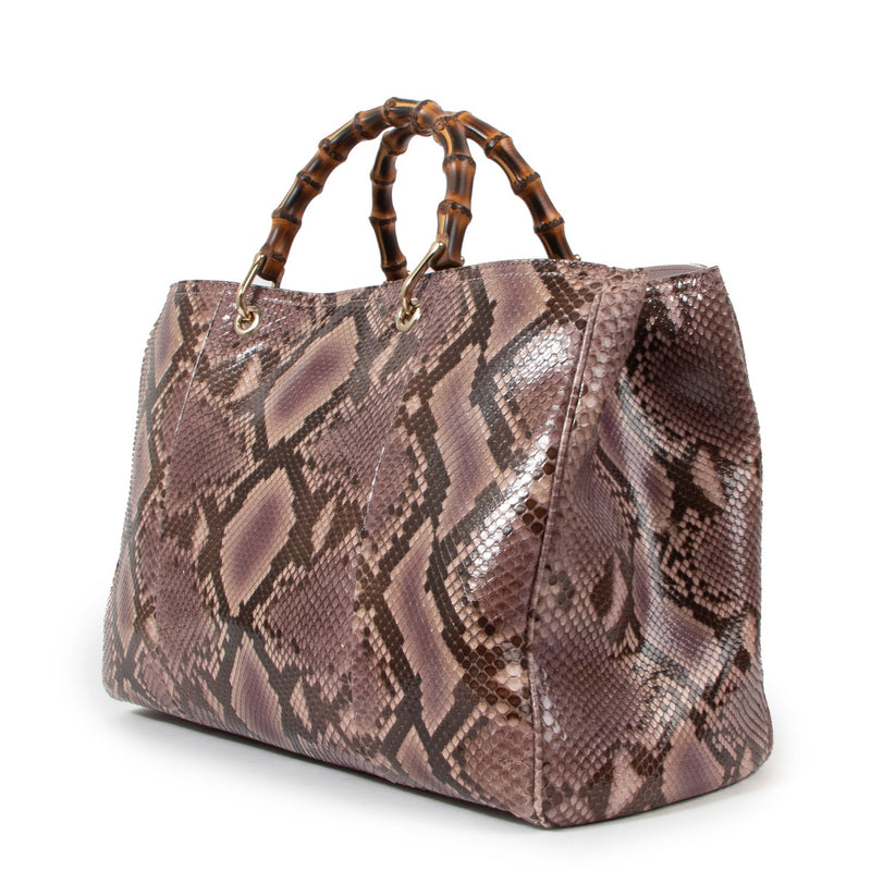 Gucci Pink Python Large Bamboo Shopper Bag