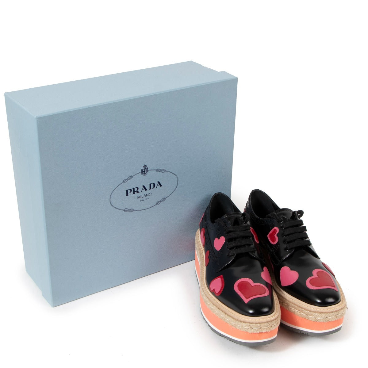 Prada Pink Leather Hearts Brogue Platform Derby Shoes