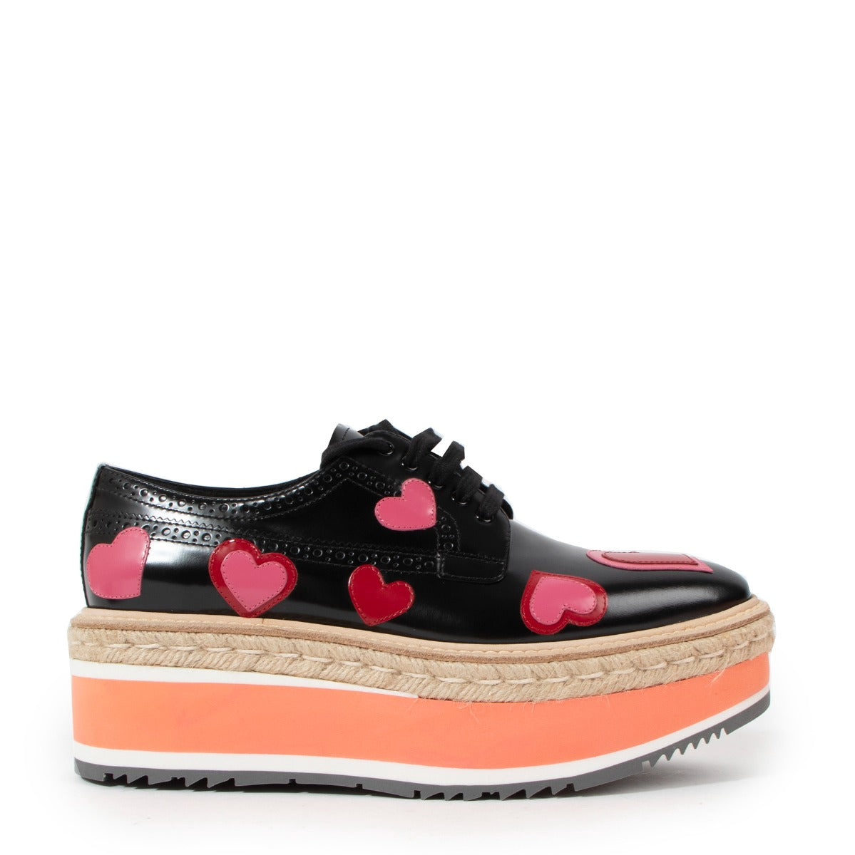 Prada Pink Leather Hearts Brogue Platform Derby Shoes