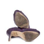 Versace Purple Embroidered Leather Peep Toe Platform Pumps - Size 37