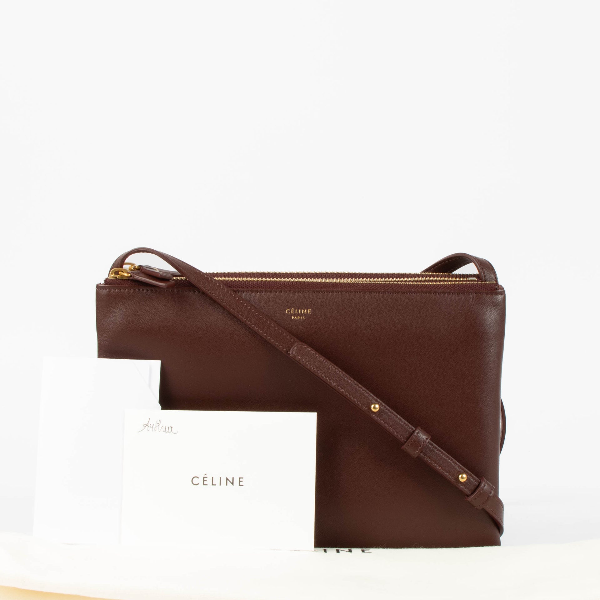 Shop this authentic Celine Burgundy Leather Large Trio Bag pre-loved on Labellov.com