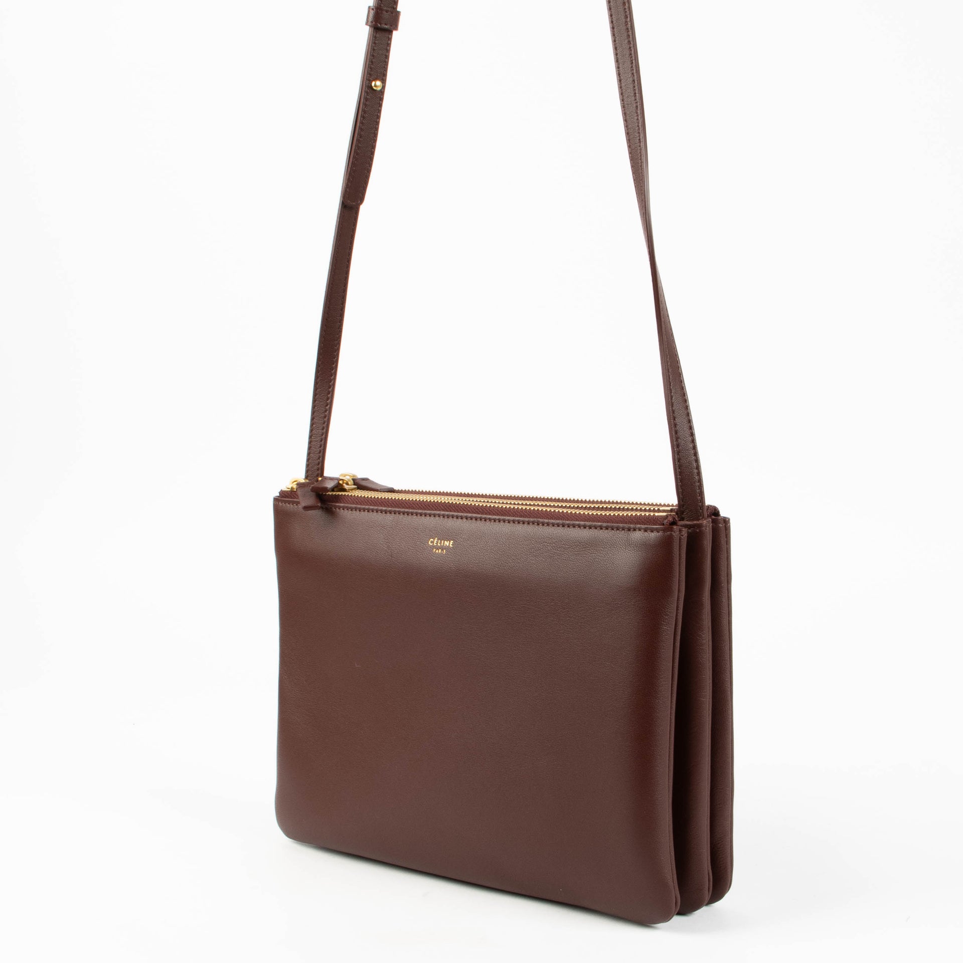 Shop this authentic Celine Burgundy Leather Large Trio Bag pre-loved on Labellov.com