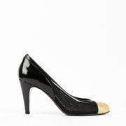 Shop these authentic Chanel 10P Black/Gold Mesh Heels - Size 40 pre-loved on Labellov.com