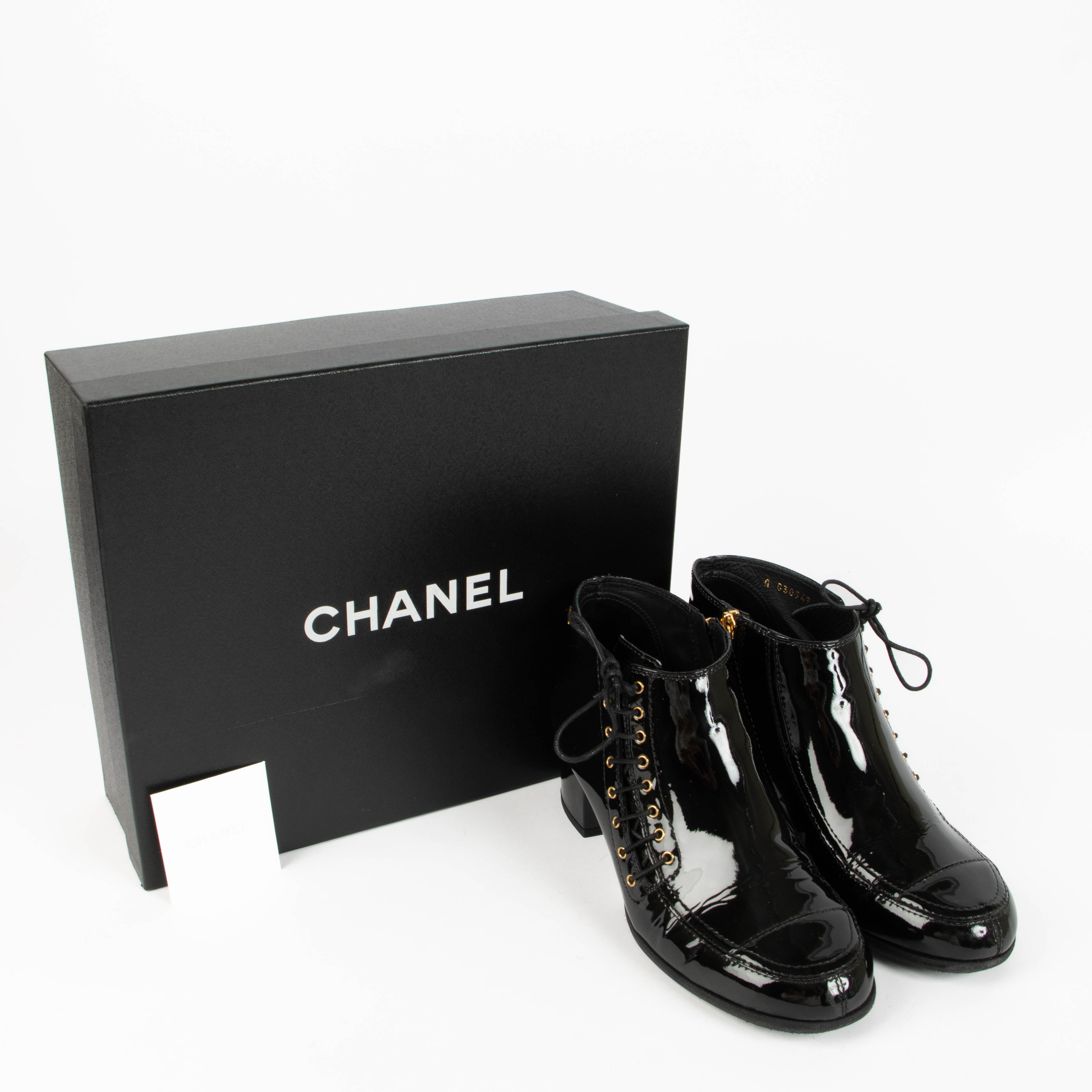 Chanel 15A Black Patent Ankle Boots Size 38.5 – Labellov