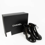 Shop this authentic Chanel 15A Black Patent Ankle Boots Size 38.5 pre-loved on Labellov.com