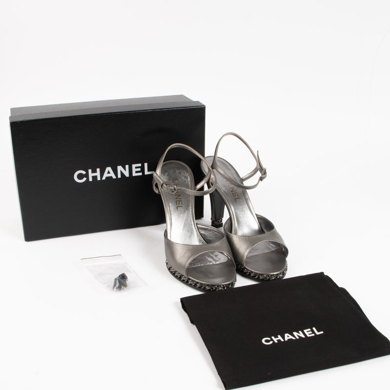Shop the authentic Chanel 11P Silver Open Toe Chain Sandals on Labellov.com !