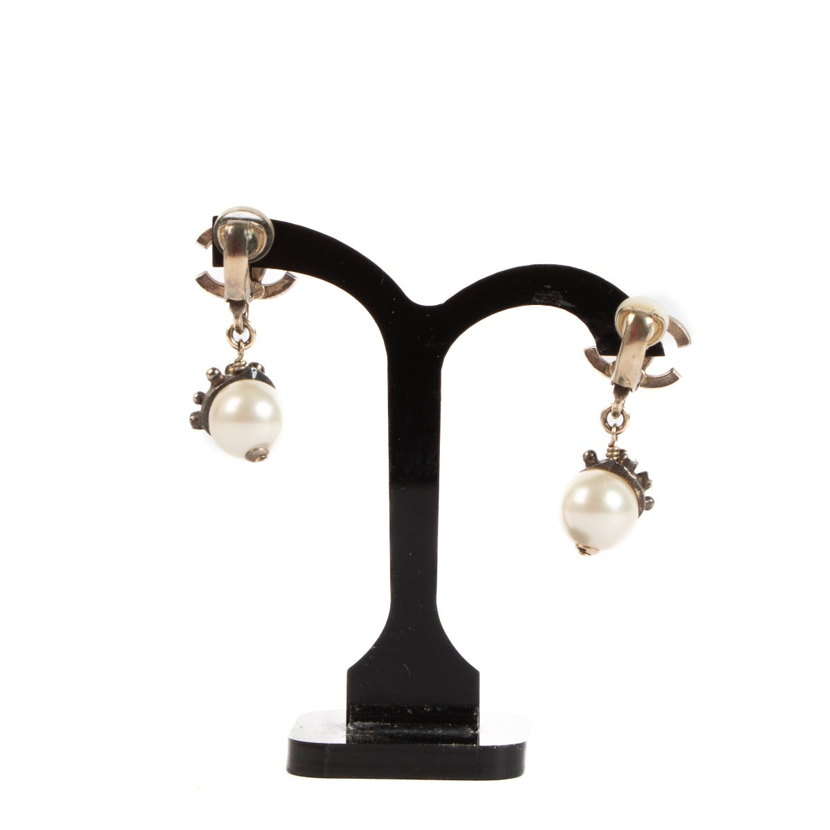 Chanel 05C CC Pearl Drop Clip Earrings
