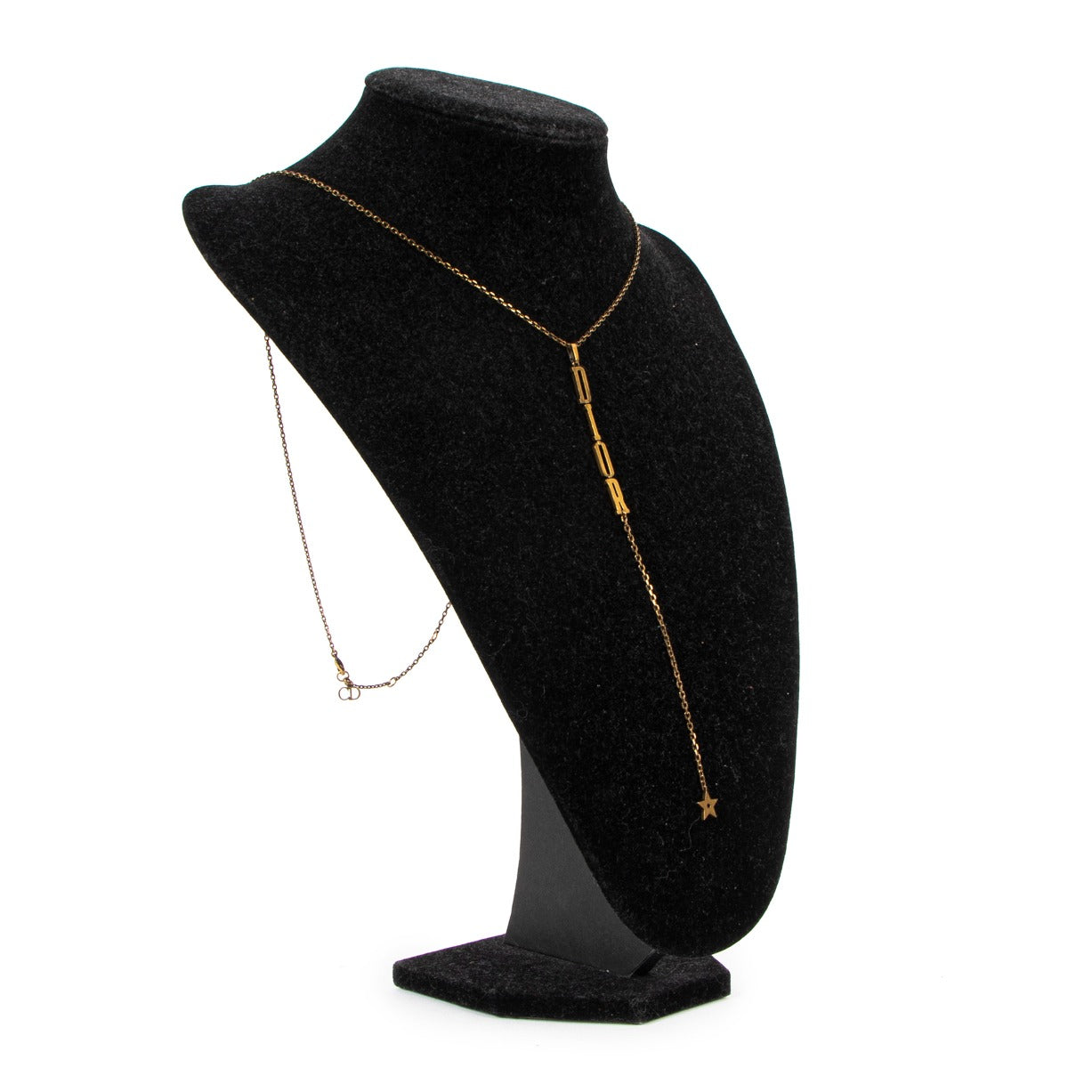 Christian Dior Antieke Messing Logo Hanger Lange Ketting