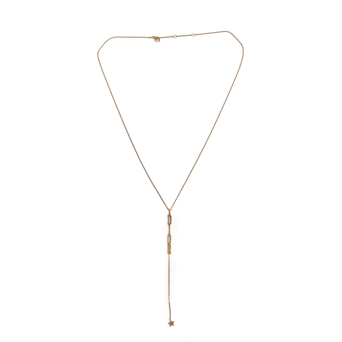 Christian Dior Antieke Messing Logo Hanger Lange Ketting