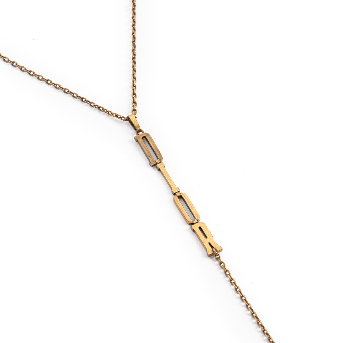 Christian Dior Antieke Messing Logo Hanger Lange Ketting