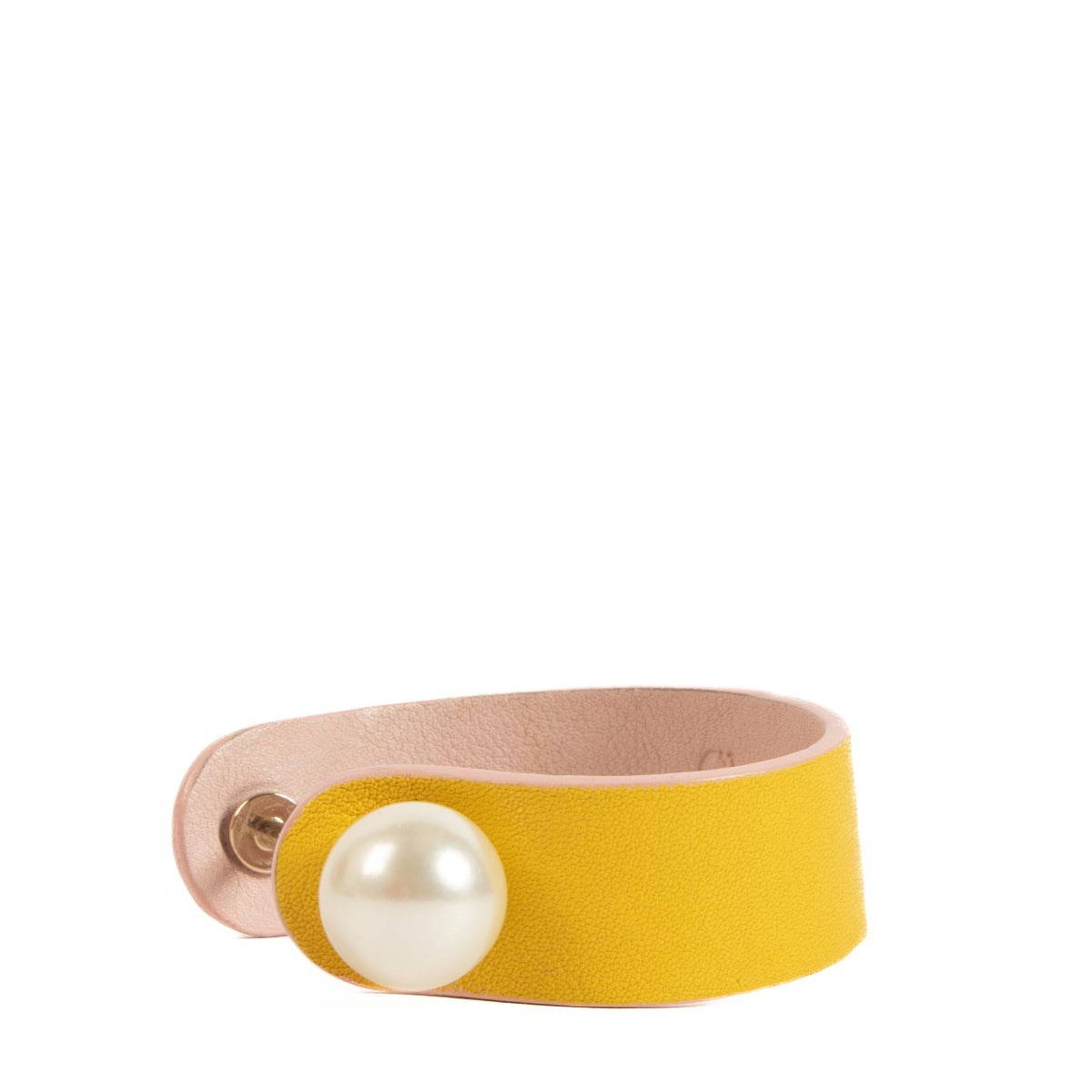 Dior Yellow Leather Faux Pearl Pierce Bracelet