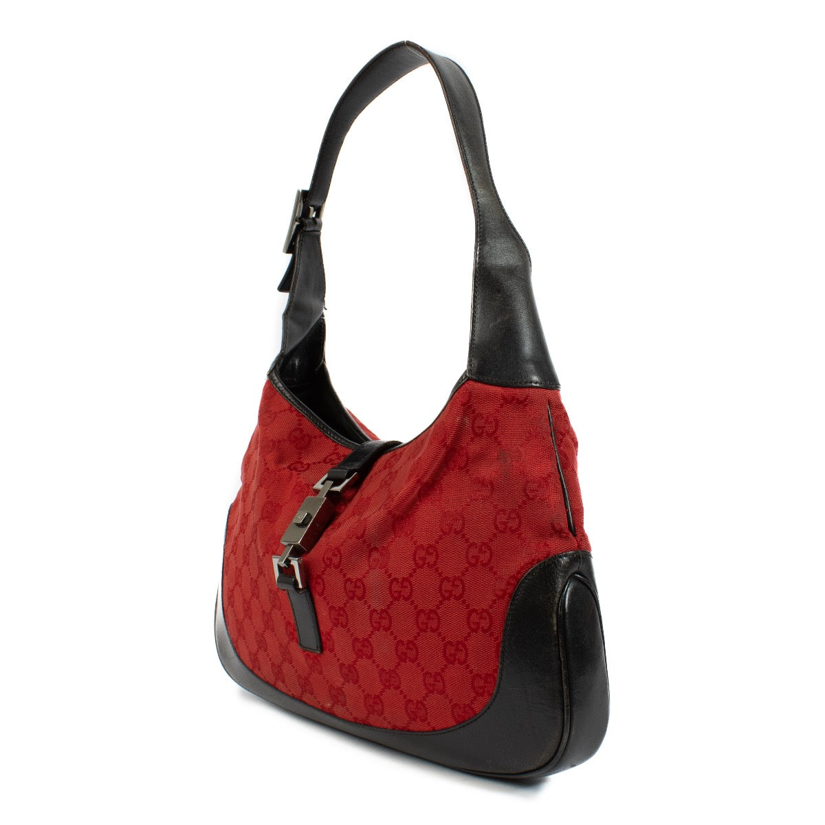 Shop safe online at Labellov in Antwerp, Brussels and Knokke this 100% authentic second hand Gucci Red GG Canvas Jackie Shoulder Bag. Veilig online tweedehands authentieke Gucci Red GG Canvas Jackie Shoulder handtas kopen bij Labellov.
