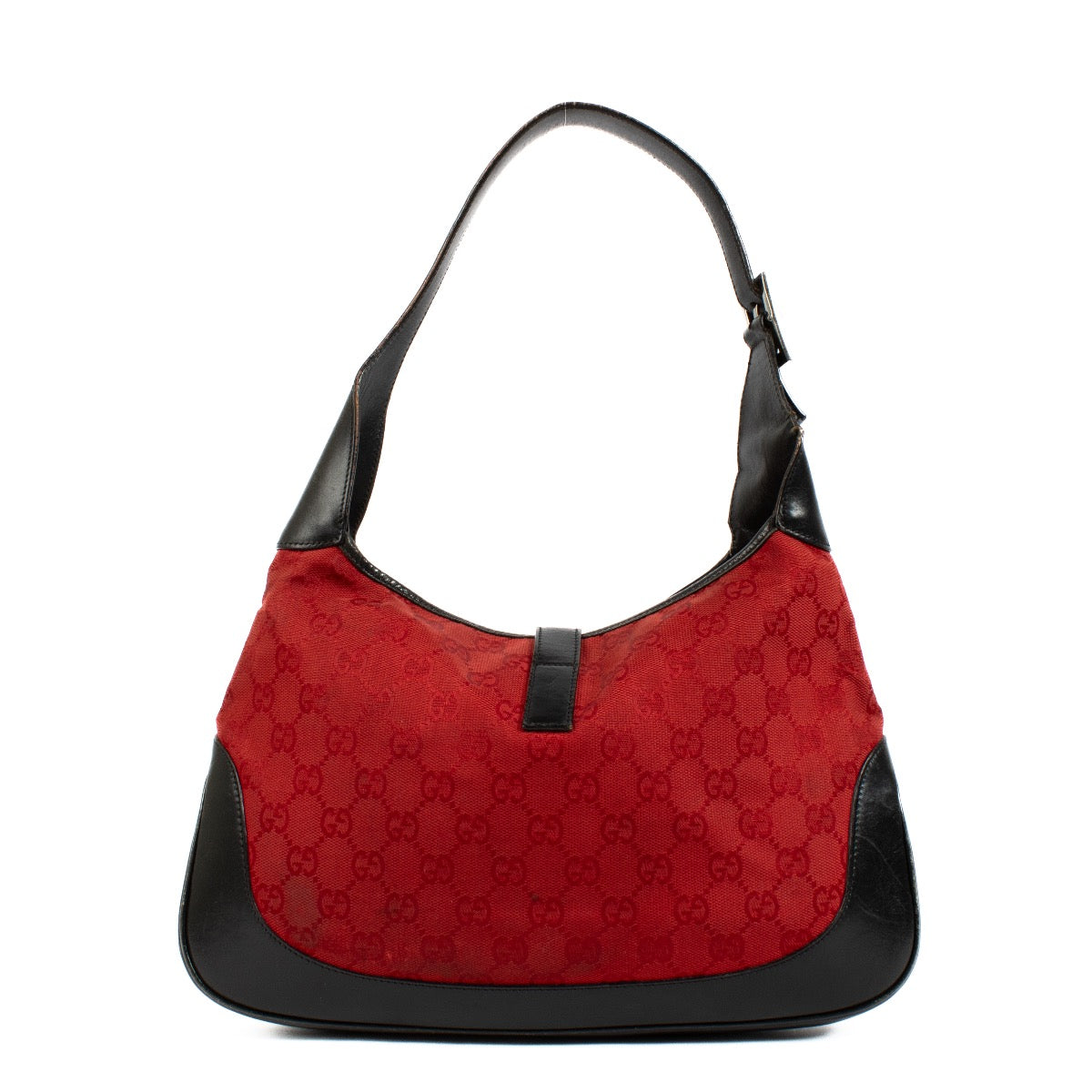 Shop safe online at Labellov in Antwerp, Brussels and Knokke this 100% authentic second hand Gucci Red GG Canvas Jackie Shoulder Bag. Veilig online tweedehands authentieke Gucci Red GG Canvas Jackie Shoulder handtas kopen bij Labellov.
