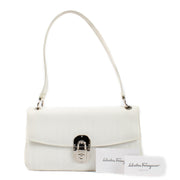 Ferragamo White Leather Gancini Shoulder Bag