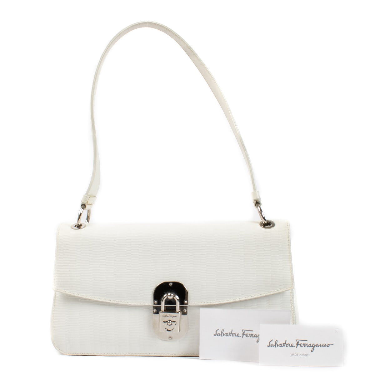 Ferragamo White Leather Gancini Shoulder Bag