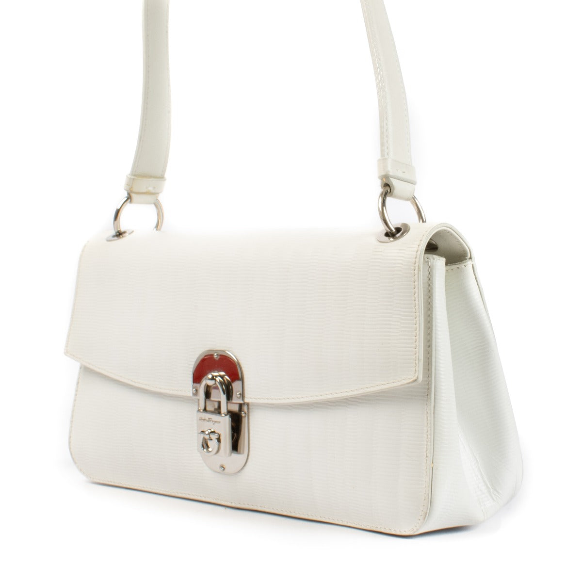 Ferragamo White Leather Gancini Shoulder Bag