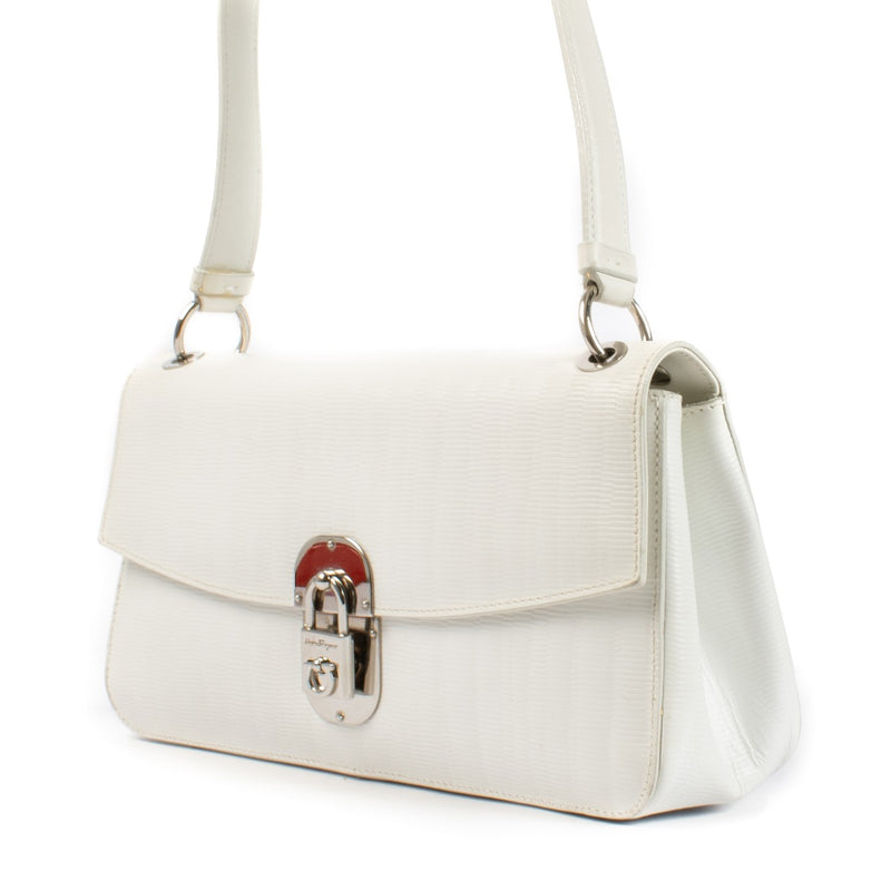 Ferragamo White Leather Gancini Shoulder Bag