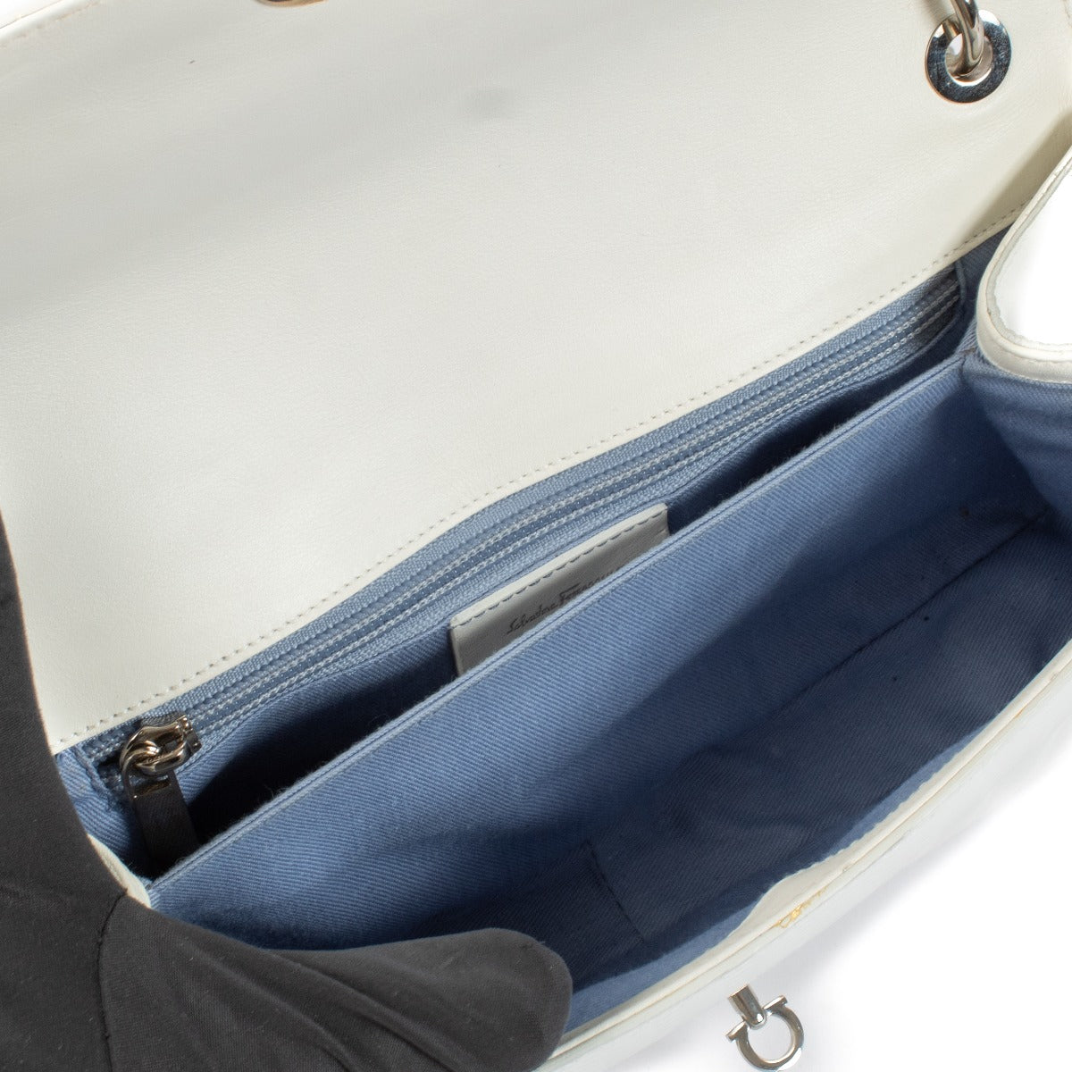 Ferragamo White Leather Gancini Shoulder Bag