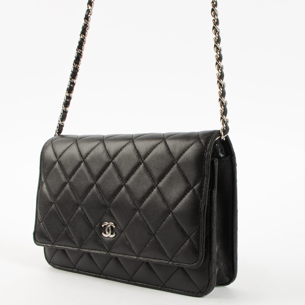 Shop this authentic Chanel Black WOC Wallet on Chain Bag Pre-Loved on Labellov.com