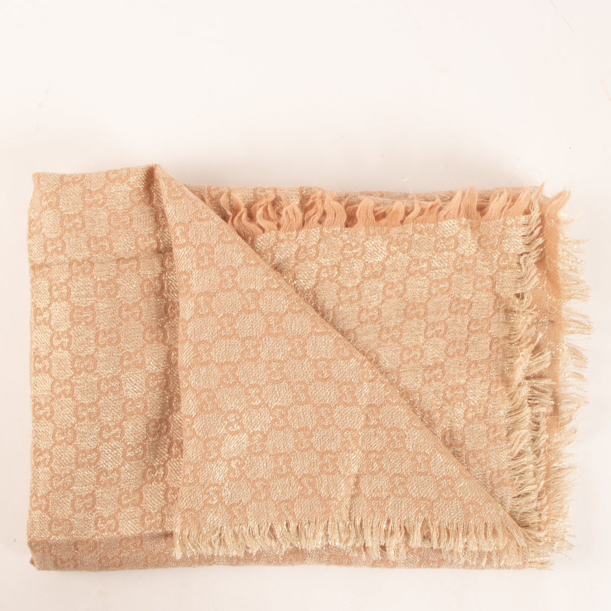 Shop this authentic Gucci Pink GG Monogram Wool Silk Blend Shawl pre-loved on labellov.com