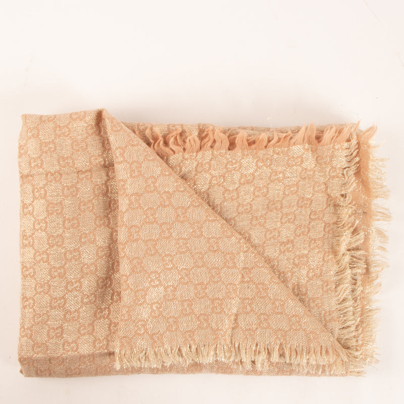 Shop this authentic Gucci Pink GG Monogram Wool Silk Blend Shawl pre-loved on labellov.com