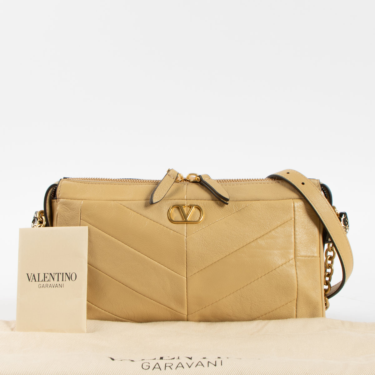 Valentino Garavani Gold Beige Nappa Chevron Small Panthea Bag