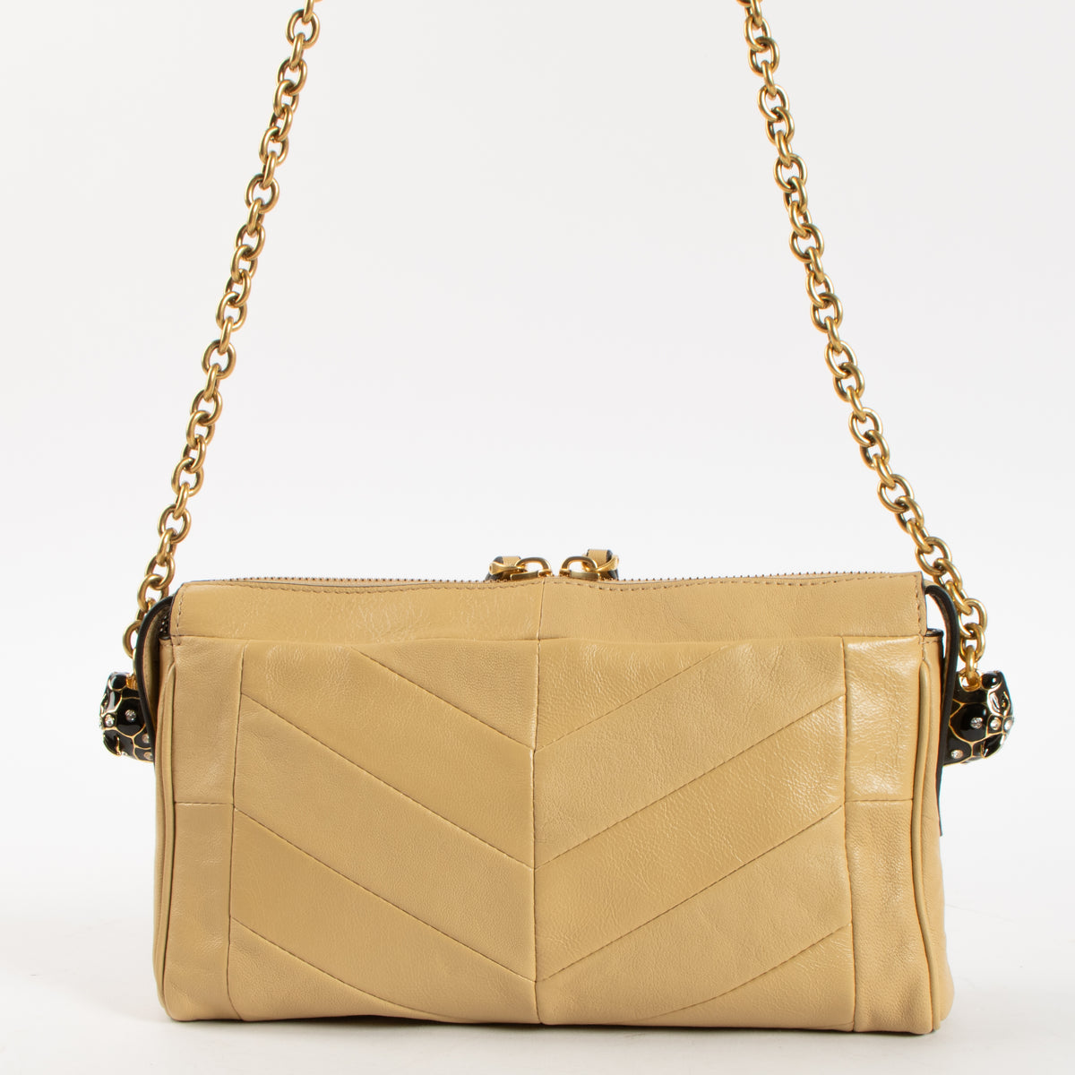 Valentino Garavani Gold Beige Nappa Chevron Small Panthea Bag