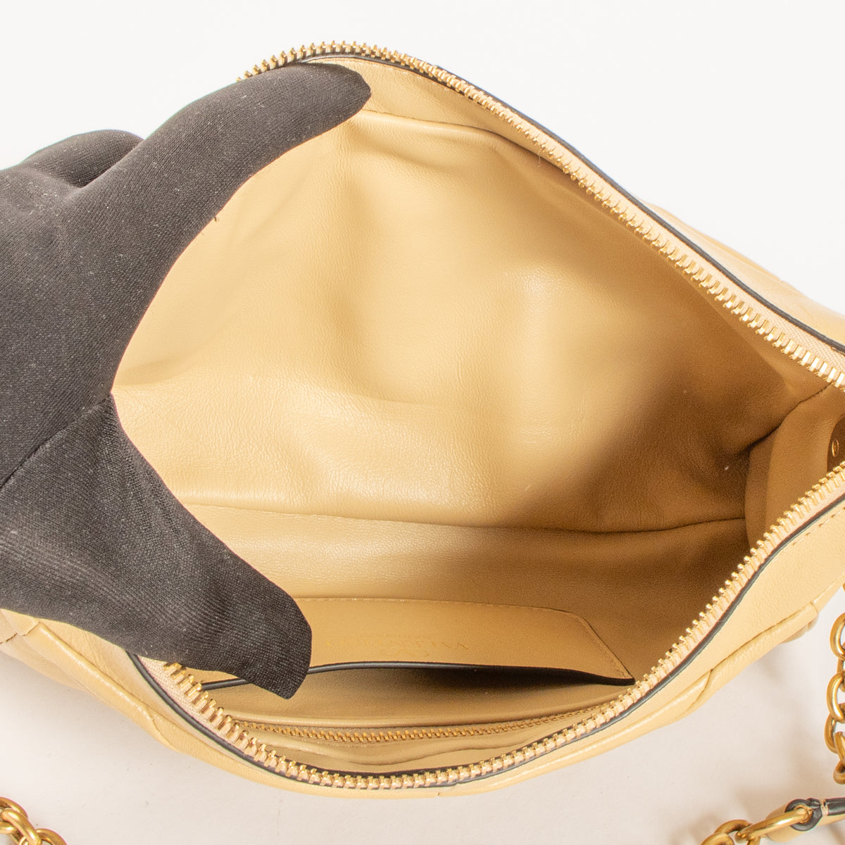 Valentino Garavani Gold Beige Nappa Chevron Small Panthea Bag