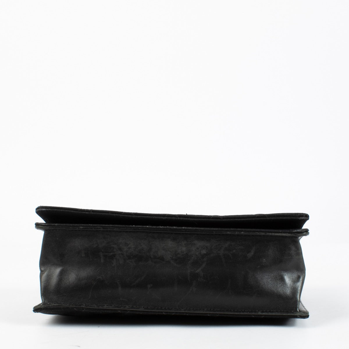 Chanel Black Quilted Satin Ballerine Flap Bag with silver chain strap and CC logo clasp at Labellov.com