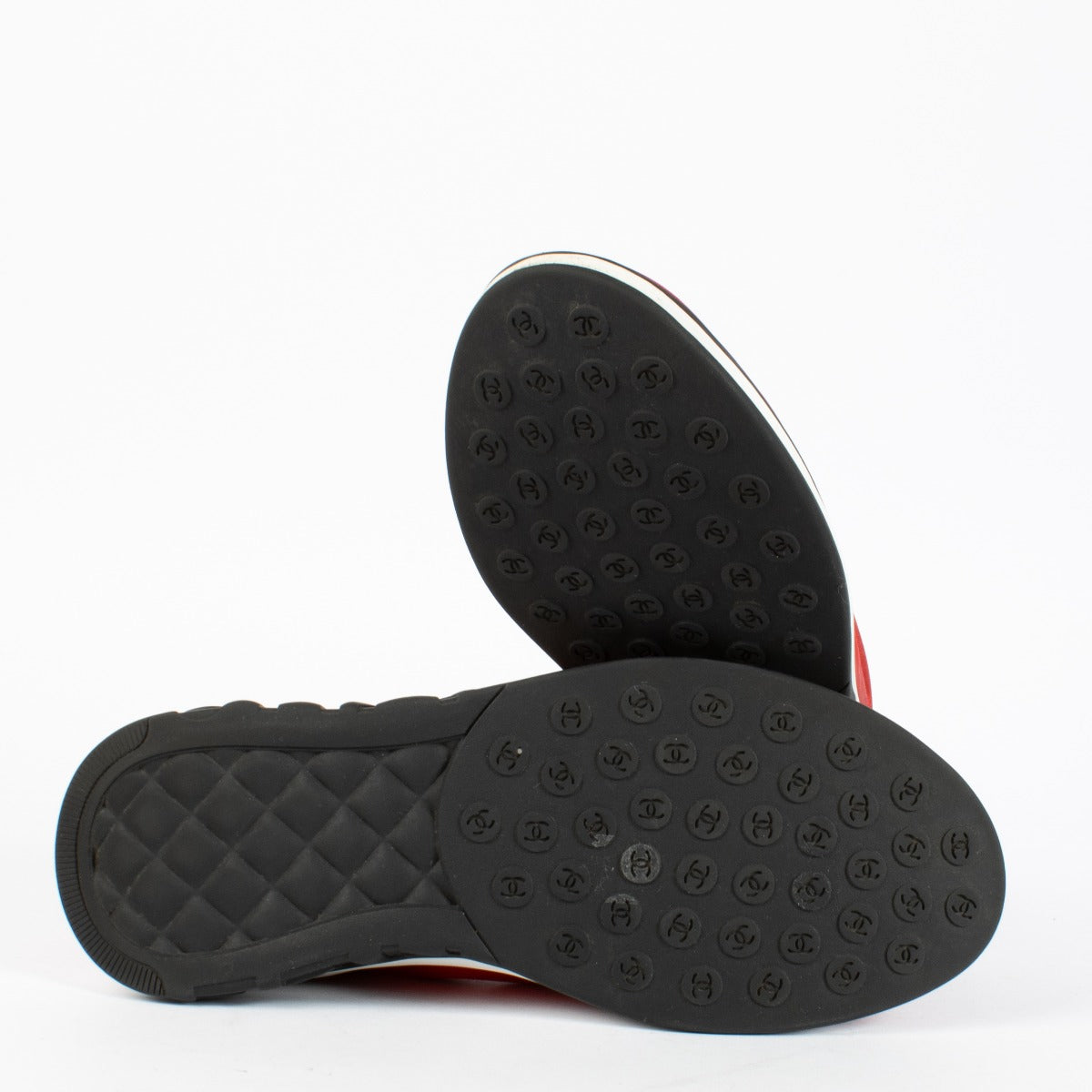 Authentic pre-loved Chanel Red Ankle Strap Cloth Sneakers — Size 39.5 on Labellov.com