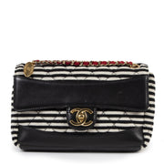 limited Chanel Striped Quilted Jersey Fabric & Navy Lambskin Coco Sailor New Mini Classic Single Flap Bag