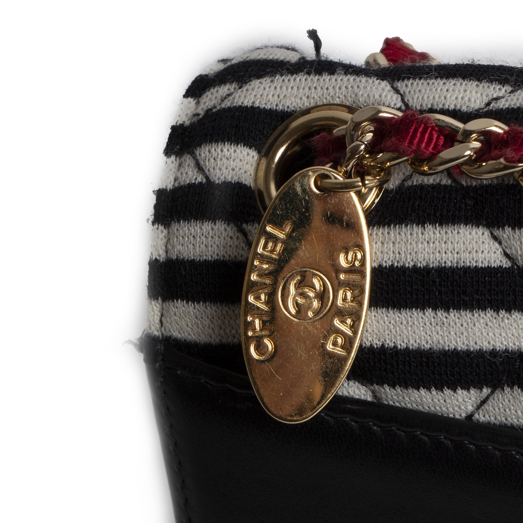 Chanel Striped Quilted Jersey Fabric & Navy Lambskin Coco Sailor New Mini Classic Single Flap Bag