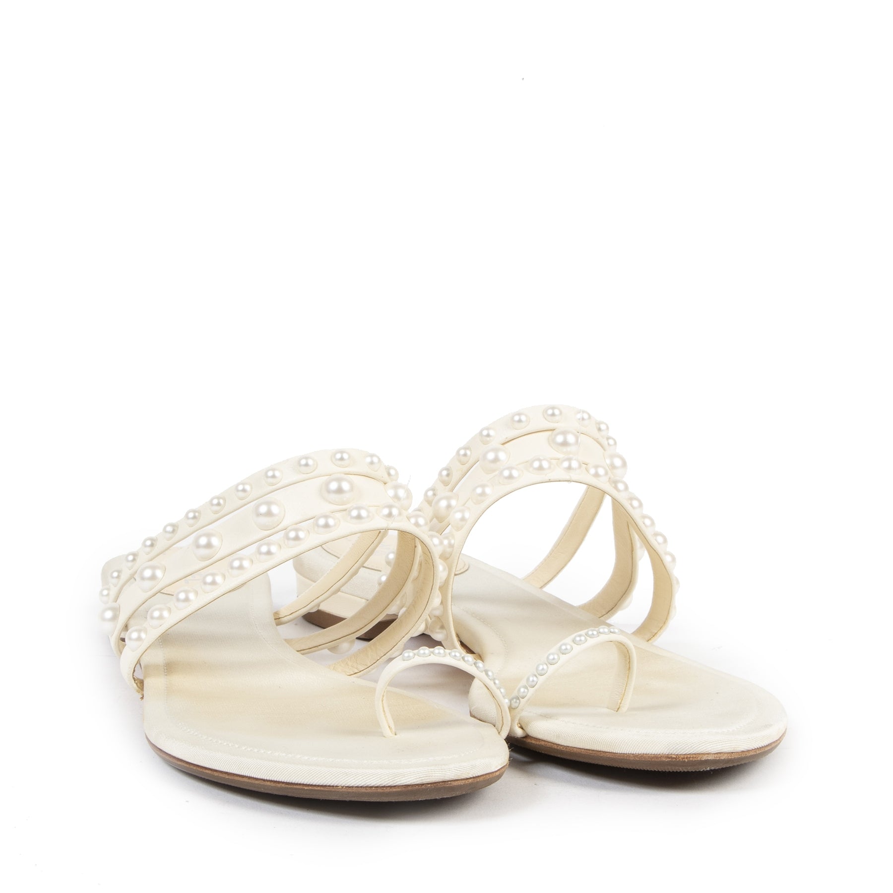Authentieke tweedehands vintage Chanel White Pearl Toe Strap Sandals - Size 39,5 koop online webshop LabelLOV