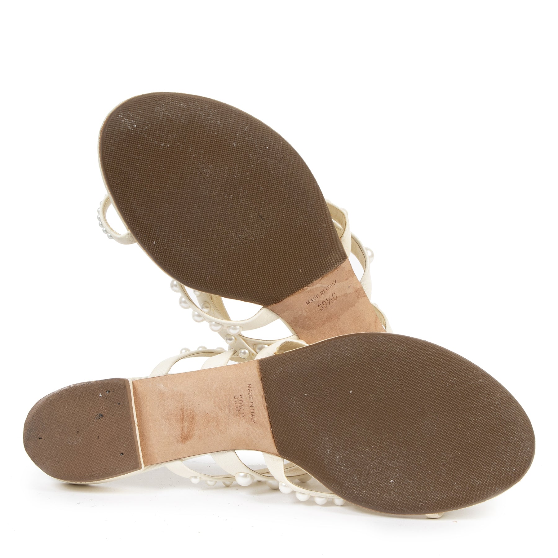 Authentique seconde-main vintage Chanel White Pearl Toe Strap Sandals - Size 39,5 achète en ligne webshop LabelLOV